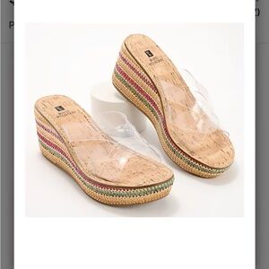 White Mountain Rafia Cork Clear Strap Wedges Size 10